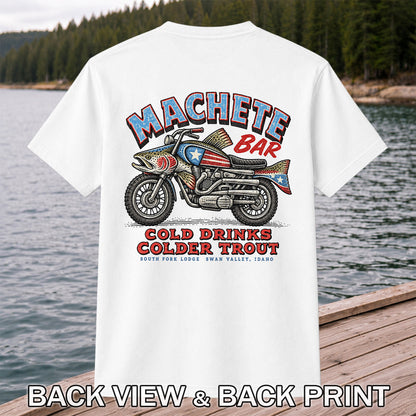 Machete Bar Cold Drinks Colder Trout Fishing T-Shirt | Back Print