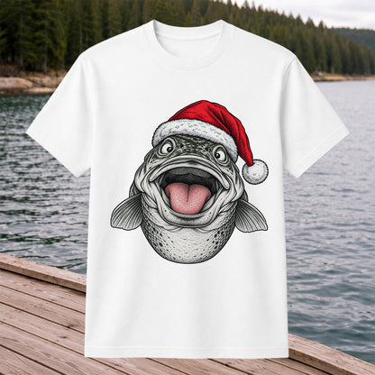 Funny Santa Hat Trout Christmas Fishing Graphic T-Shirt