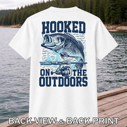 Hooked on the Outdoors Bass Fishing Graphic T-Shirt | Back Print