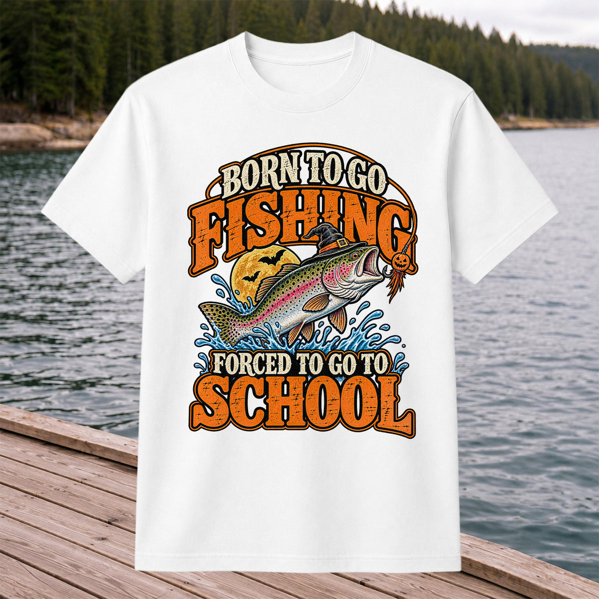 Born to Go Fishing Forced to Go to School Halloween Rainbow Trout T-Shirt