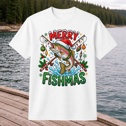 Merry Fishmas Santa Trout Christmas Fishing Graphic T-Shirt