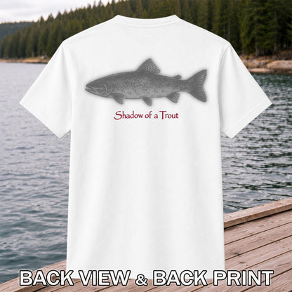Shadow of a Trout Minimalist Trout Fishing Graphic T-Shirt | Back Print