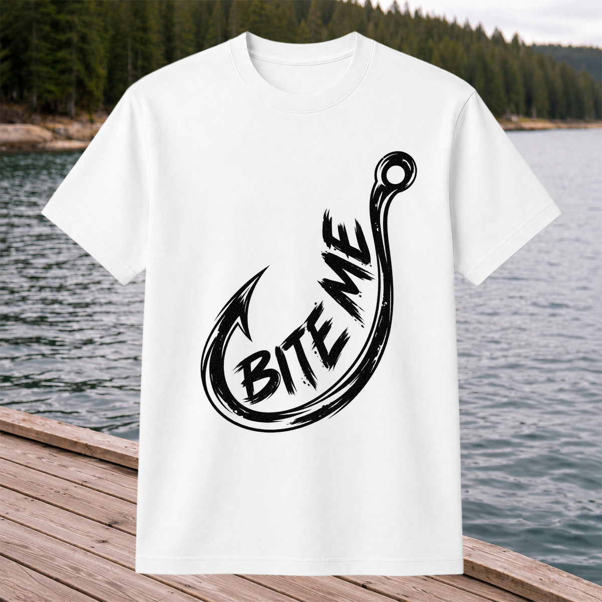 Bite Me Fishing Hook Funny Angler Graphic T-Shirt