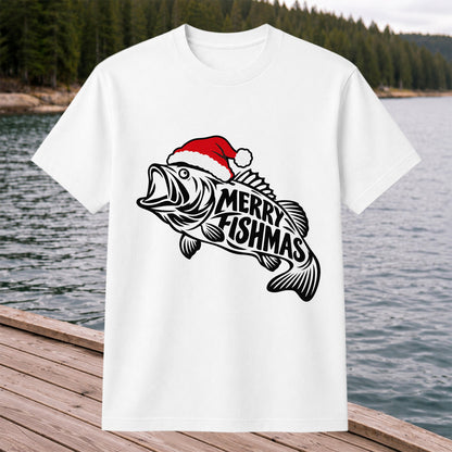 Santa Hat Fish Christmas Fishing Graphic T-Shirt