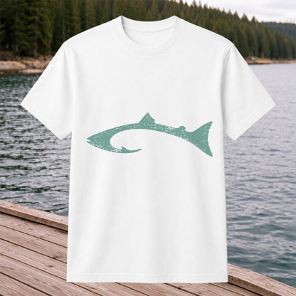 Distressed Salmon Fish Hook Silhouette Fishing T-Shirt