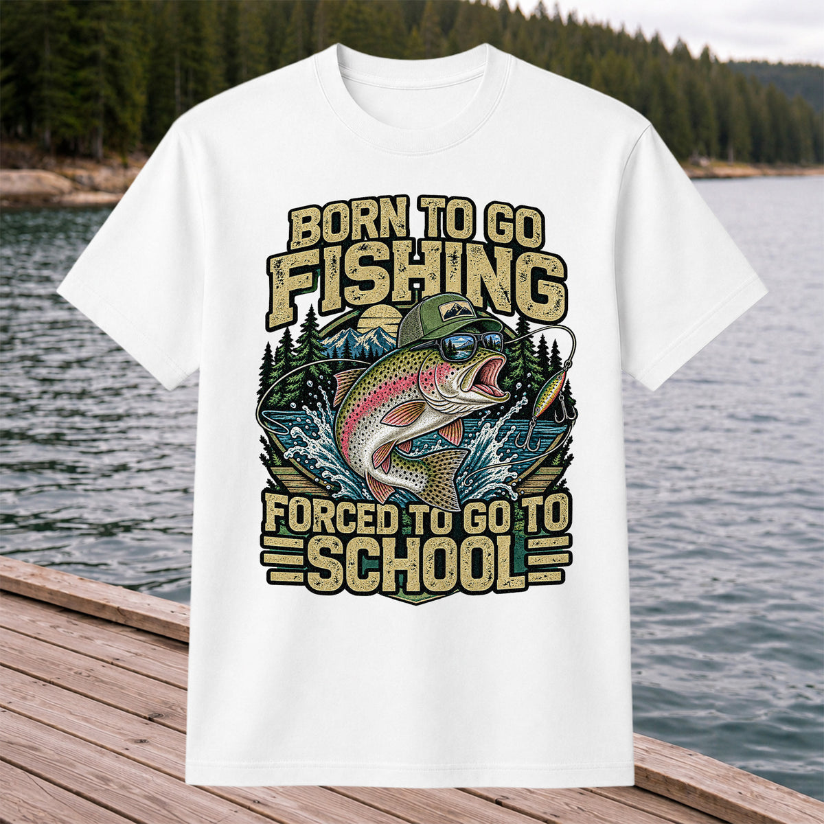 Born to Go Fishing Forced to Go to School Rainbow Trout T-Shirt