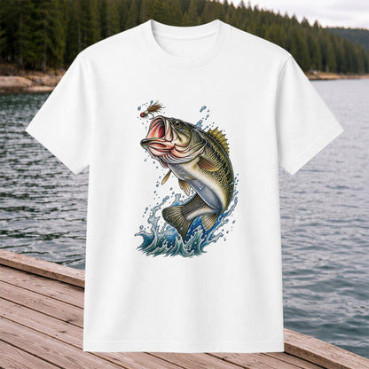 Largemouth Bass Leaping for a Fly Fishing Graphic T-Shirt