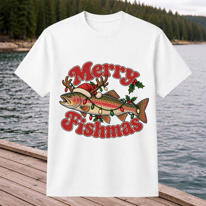 Merry Fishmas Reindeer Rainbow Trout Christmas Fishing T-Shirt