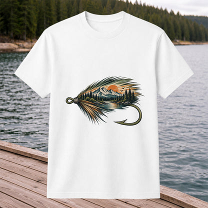 Mountain Lake Fly Fishing Hook Graphic T-Shirt