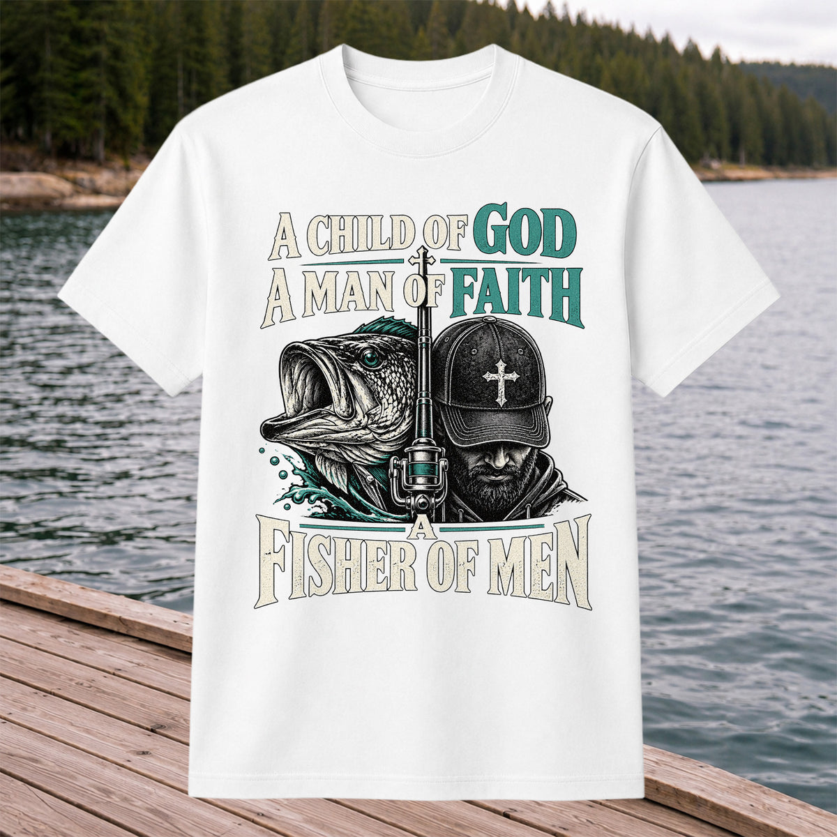 A Child of God A Man of Faith A Fisher of Men Bass Fishing T-Shirt