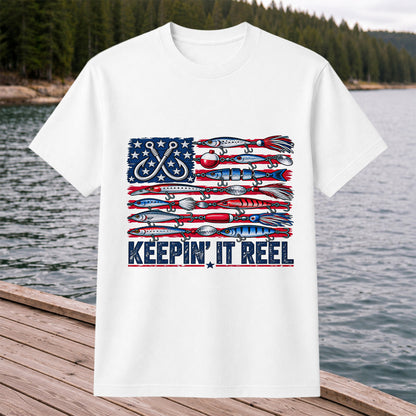 Keepin' It Reel American Flag Fishing Lures Graphic T-Shirt