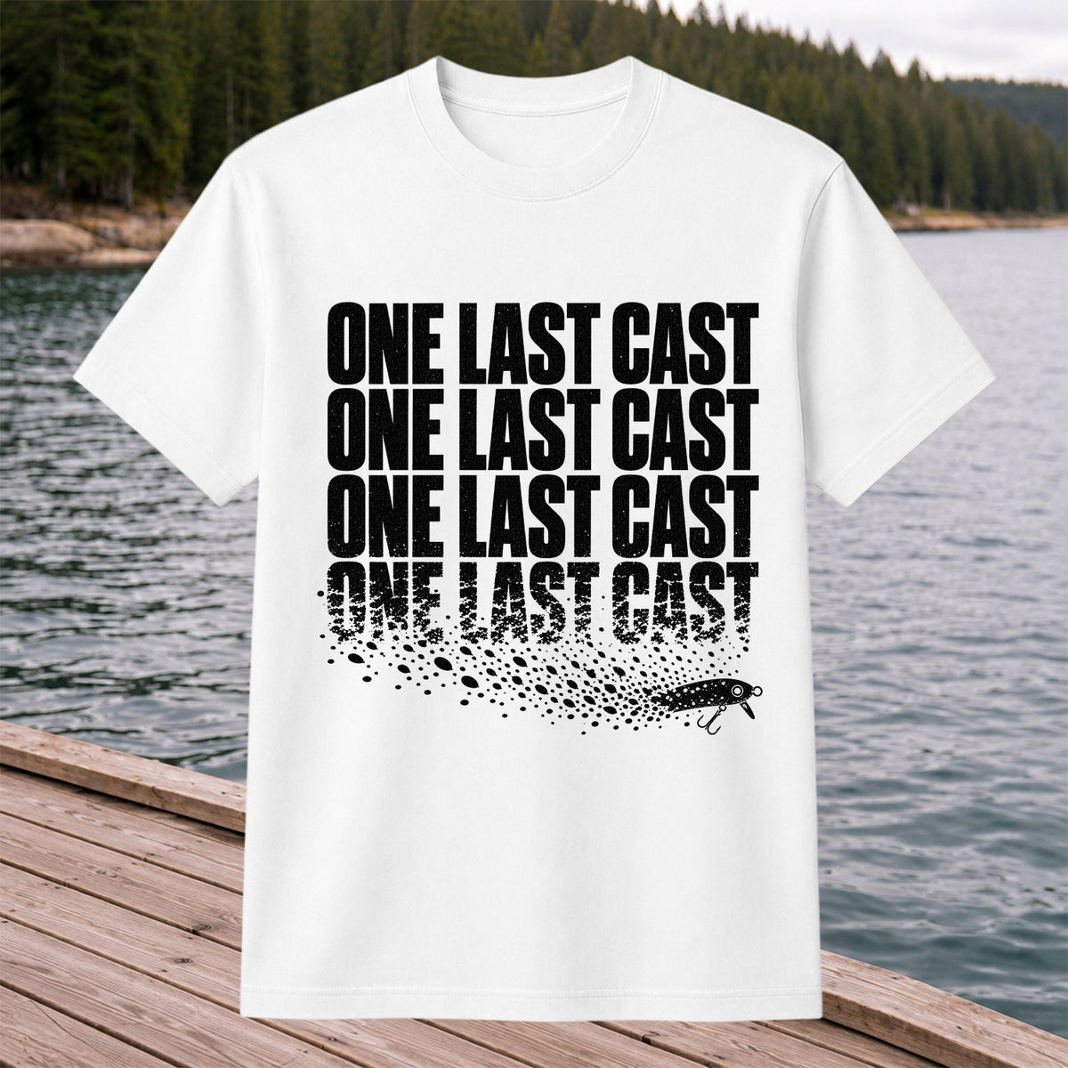 One Last Cast Repeating Fishing Lure Graphic T-Shirt
