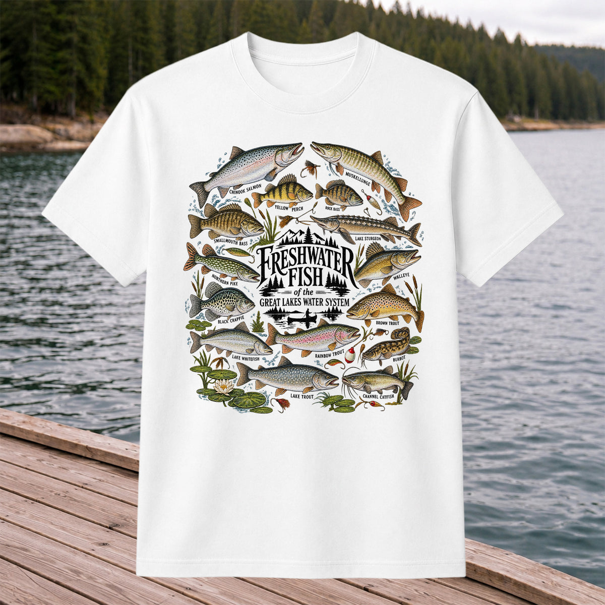 Freshwater Fish of the Great Lakes Water System Graphic T-Shirt