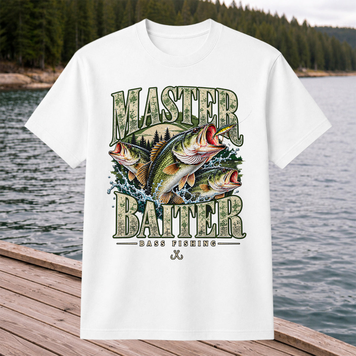 Master Baiter Bass Fishing Funny Vintage Graphic T-Shirt
