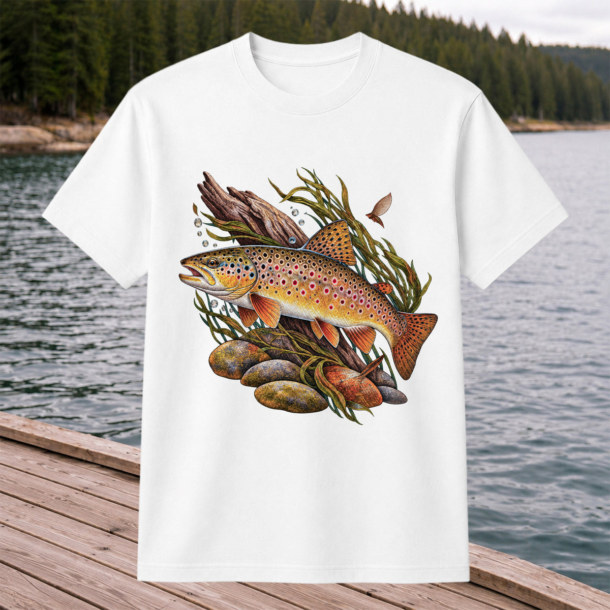 Vintage Brown Trout River Fishing Graphic T-Shirt