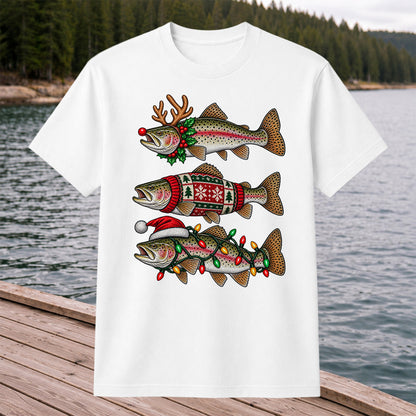 Christmas Trout Antlers Sweater and Lights Fishing T-Shirt