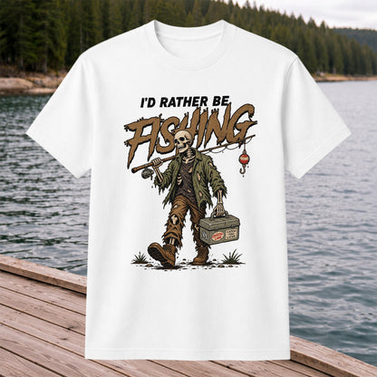 I'd Rather Be Fishing Skeleton Angler Graphic T-Shirt