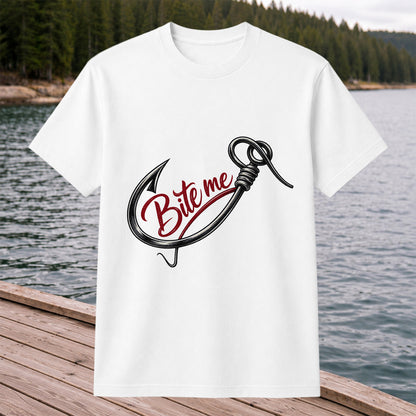 Bite Me Fishing Hook Funny Graphic T-Shirt