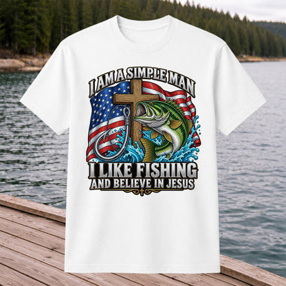 American Flag Bass Fishing Faith Patriotic Graphic T-Shirt