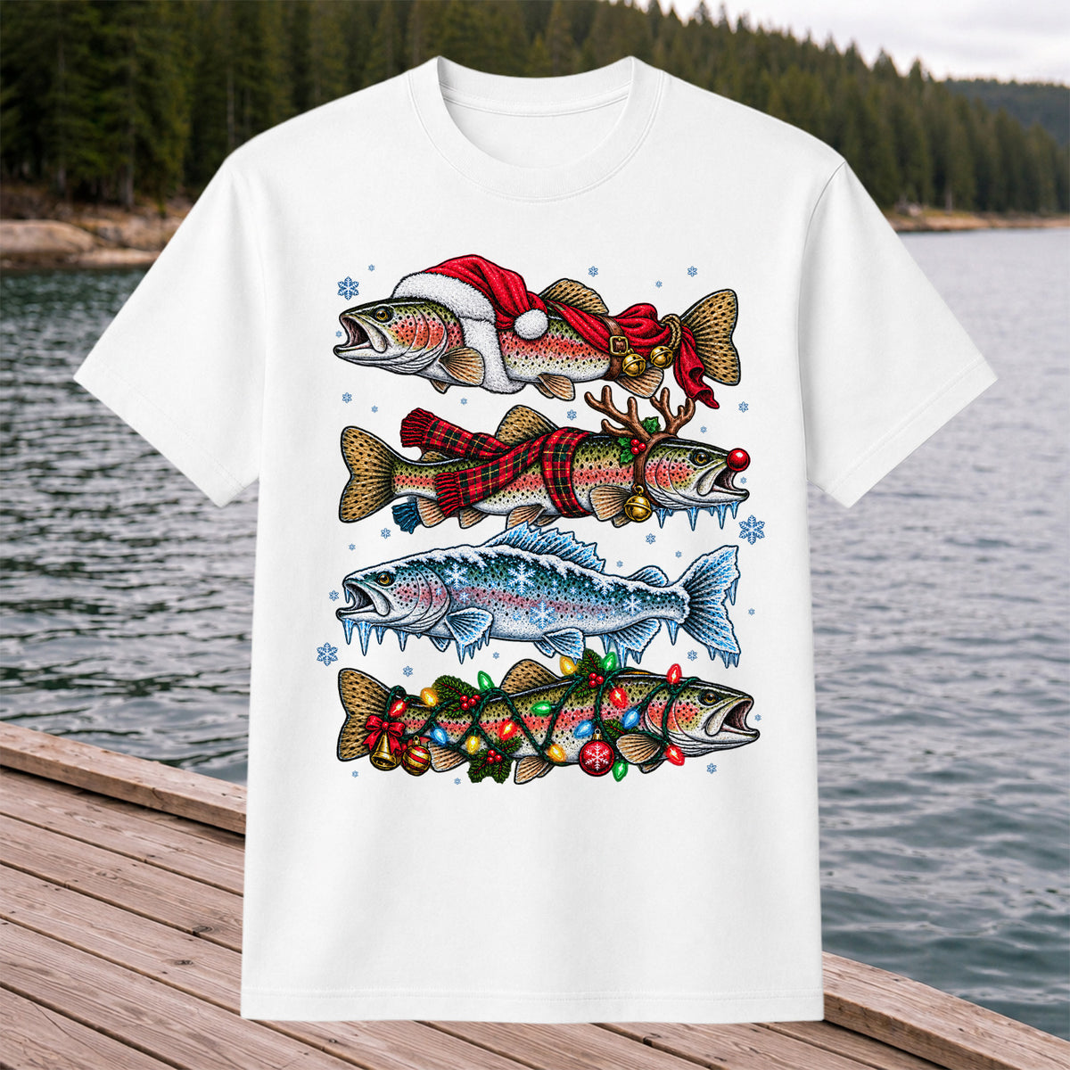 Christmas Rainbow Trout Holiday Fishing Graphic T-Shirt