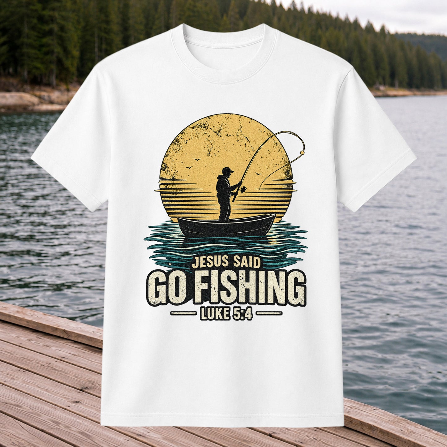 Jesus Said Go Fishing Luke 5:4 Christian Angler T-Shirt