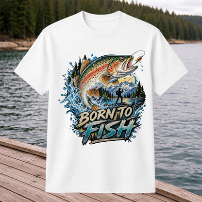 Born to Fish Rainbow Trout Fly Fishing Graphic T-Shirt