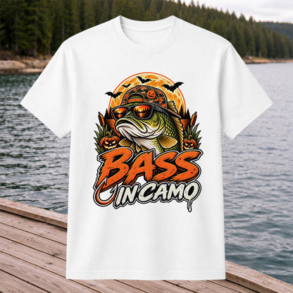Bass in Camo Halloween Bass Fishing Graphic T-Shirt