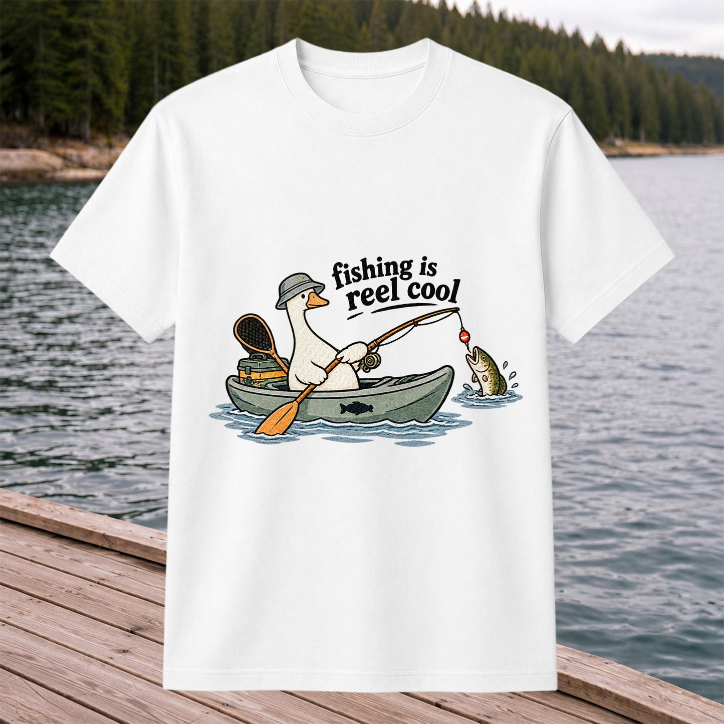 Fishing Is Reel Cool Duck in Canoe Funny Fishing T-Shirt