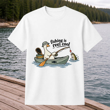 Fishing Is Reel Cool Duck in Canoe Funny Fishing T-Shirt