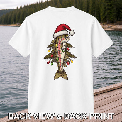 Christmas Trout Tree Fishing Graphic T-Shirt | Back Print