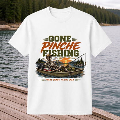 Gone Pinche Fishing Crew Skeleton in a Fishing Boat Graphic T-Shirt