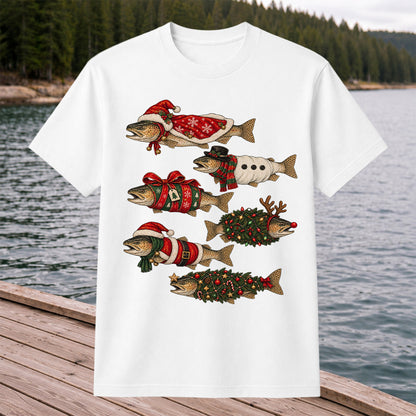 Christmas Trout in Festive Costumes Fishing Graphic T-Shirt