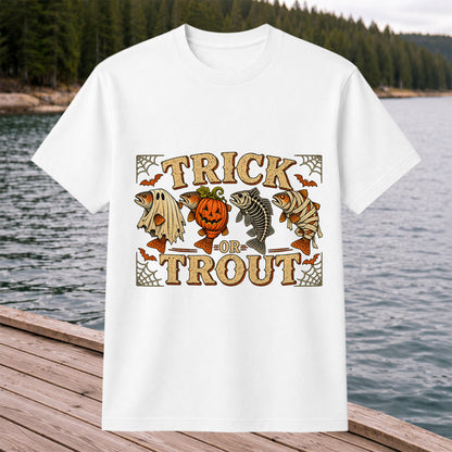 Trick or Trout Halloween Fishing Lineup Graphic T-Shirt