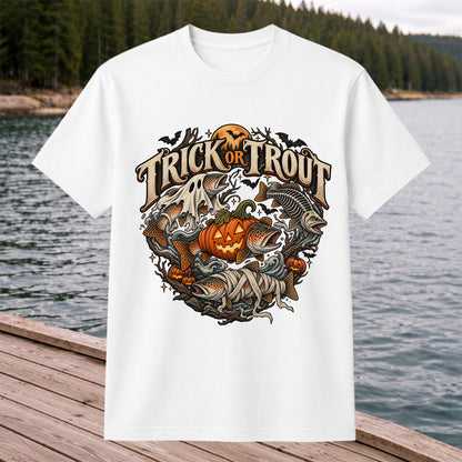Trick or Trout Haunted Fish Halloween Fishing T-Shirt