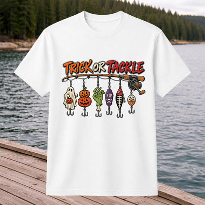 Trick or Tackle Halloween Ghost and Pumpkin Fishing Lures T-Shirt
