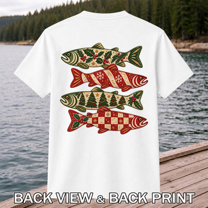 Christmas Trout Holiday Pattern Fishing Graphic T-Shirt | Back Print