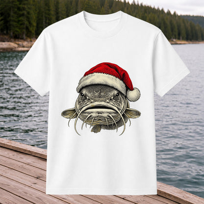 Christmas Catfish Santa Hat Holiday Fishing Graphic T-Shirt