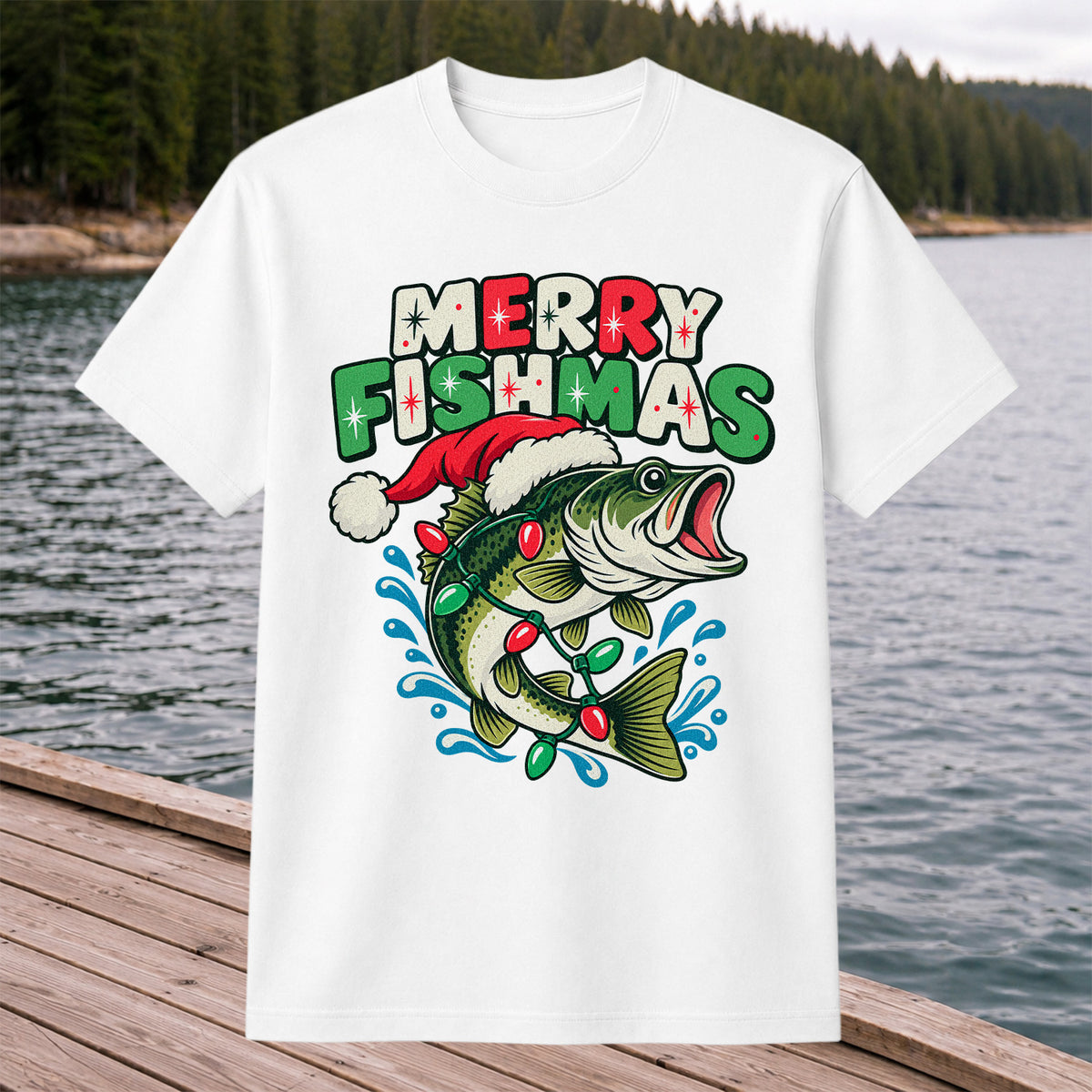 Christmas Bass Wrapped in Lights Graphic T-Shirt