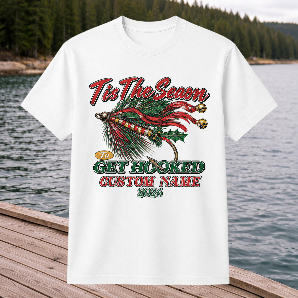 Personalized Christmas Fly Fishing Custom Name T-Shirt