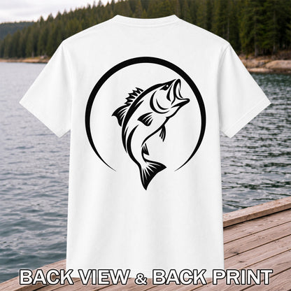 Minimalist Jumping Bass Fishing Silhouette T-Shirt | Back Print