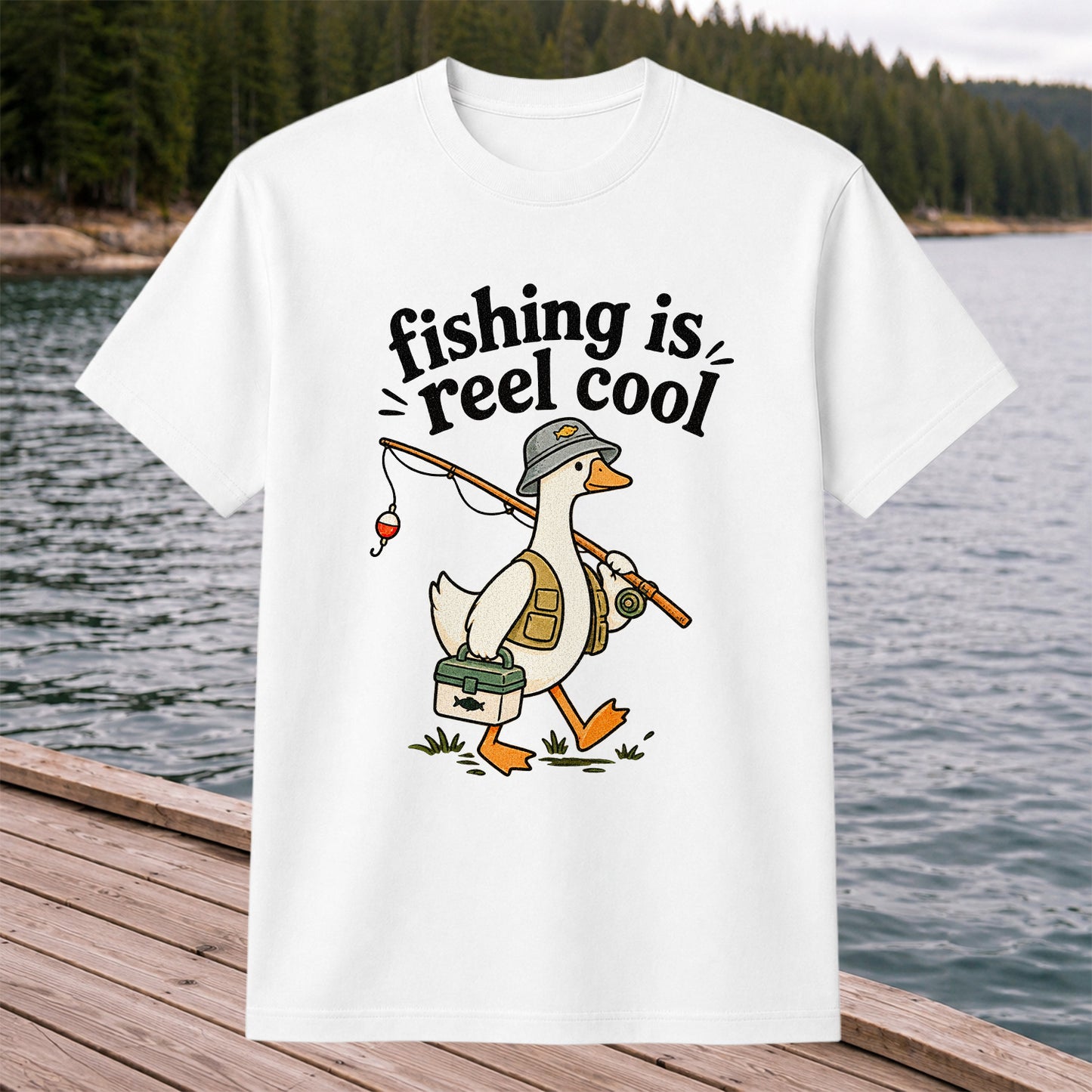 Fishing Is Reel Cool Duck Angler Funny Fishing T-Shirt