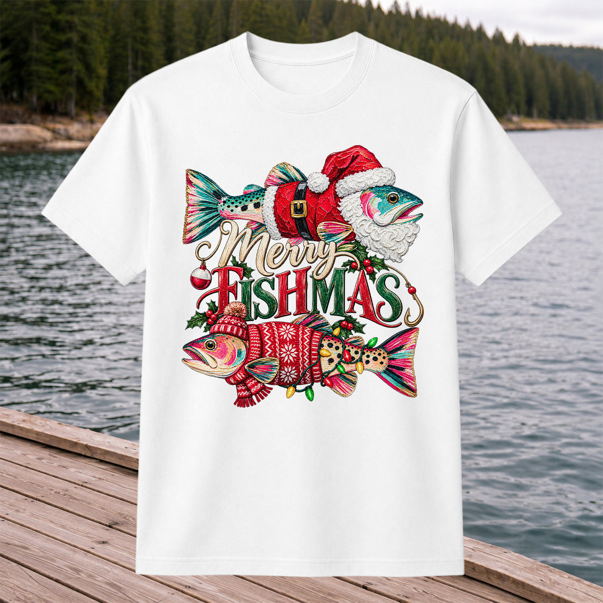 Merry Fishmas Santa Fish Christmas Fishing Graphic T-Shirt