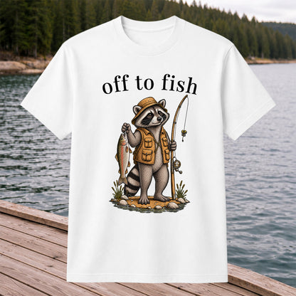 Off to Fish Raccoon Angler Funny Fishing T-Shirt
