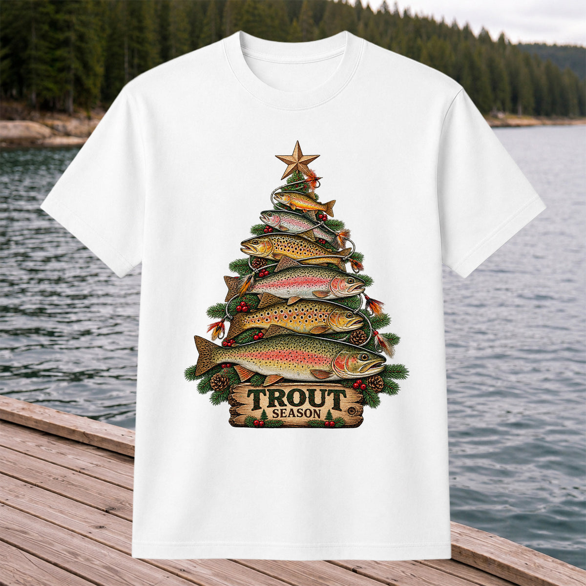 Trout Season Fish Christmas Tree Fishing T-Shirt
