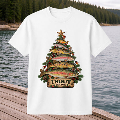 Trout Season Fish Christmas Tree Fishing T-Shirt