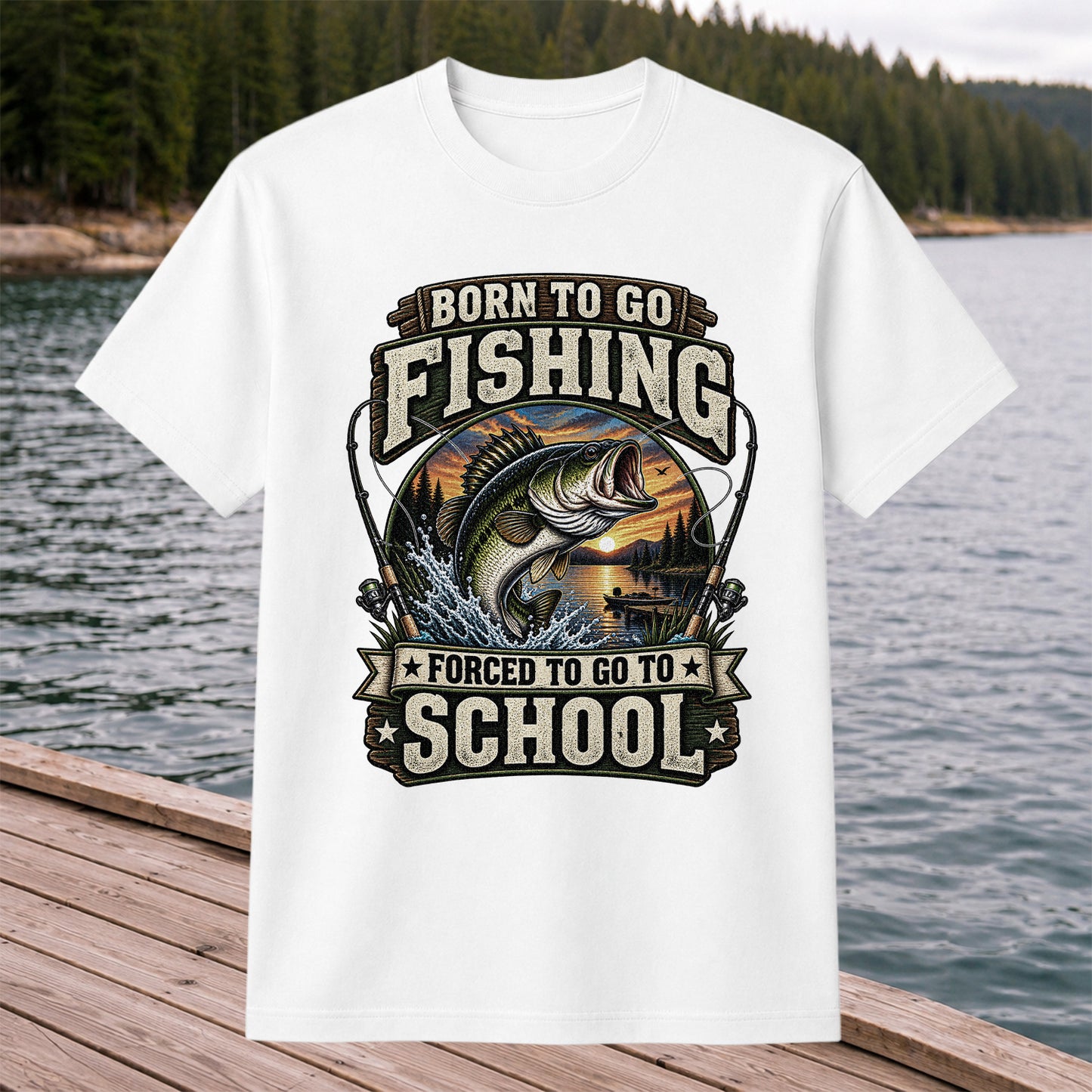 Born to Go Fishing Forced to Go to School Bass Fishing T-Shirt