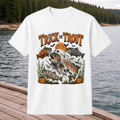 Trick or Trout Halloween T-Shirt Funny Trout Fishing Halloween Tee