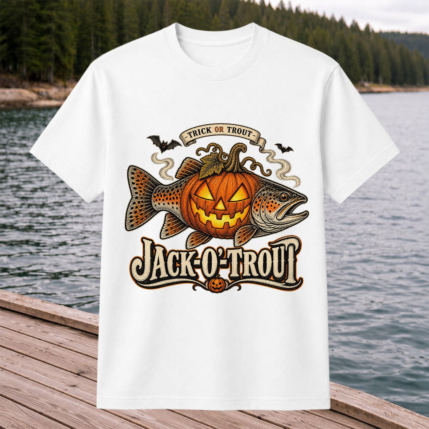 Jack-O'-Trout Trick or Trout Halloween Fishing T-Shirt