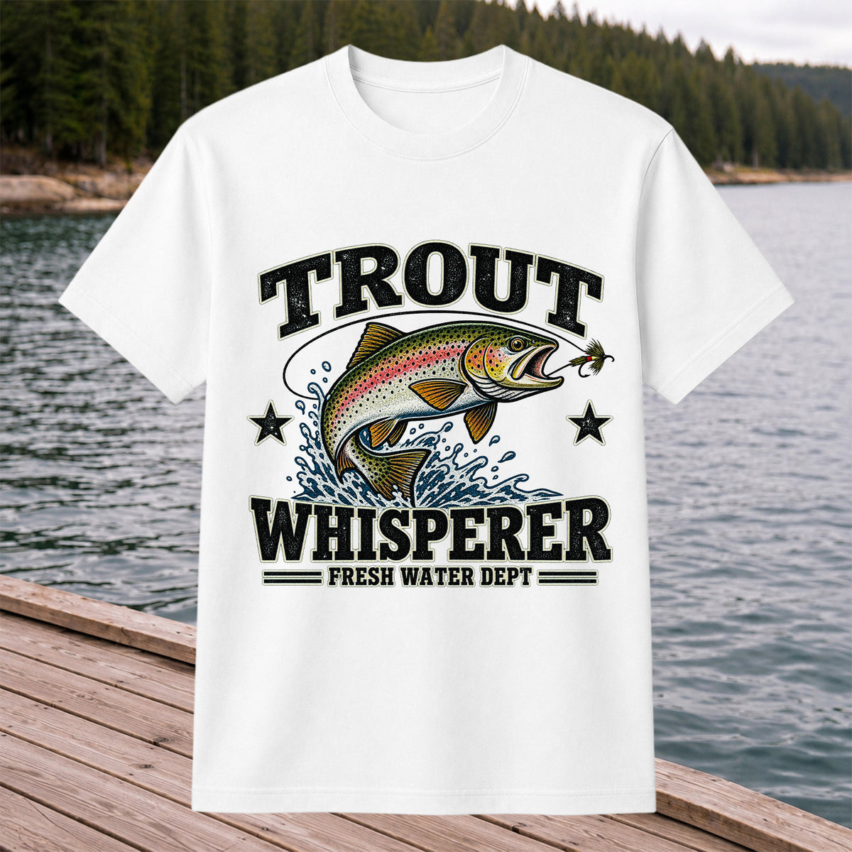 Trout Whisperer Fresh Water Dept Rainbow Tee, Trout Fishing T-Shirt
