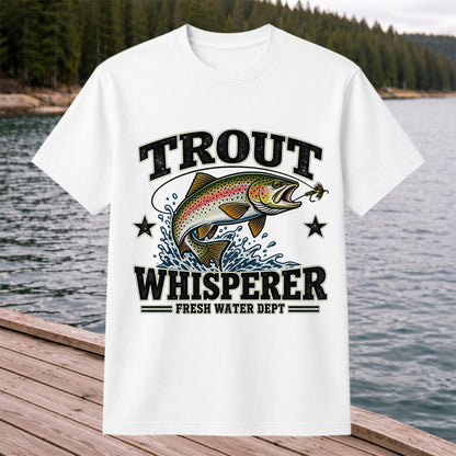 Trout Whisperer Fresh Water Dept Rainbow Tee, Trout Fishing T-Shirt